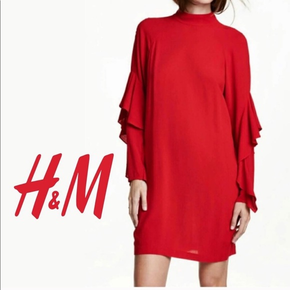 h&m red crepe dress